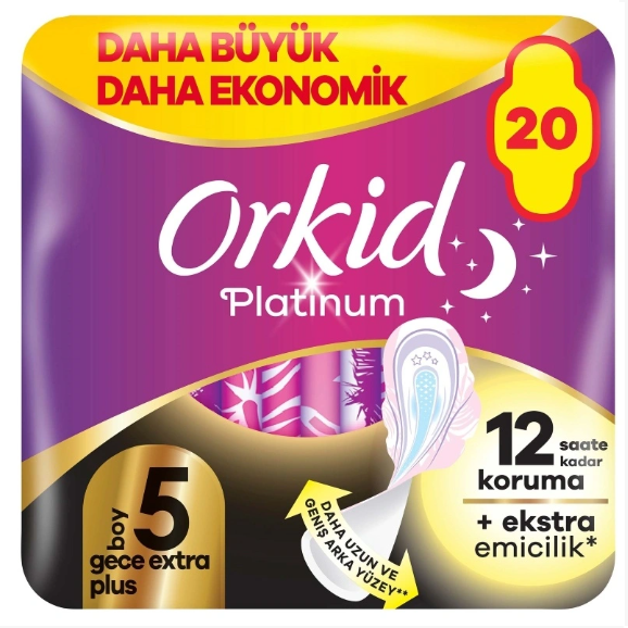 Orkid Platinum Gece Ekstra Plus (Boy 5) 20 Adet Hijyenik Ped